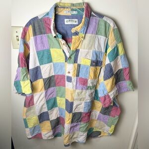 Vintage Orvis‎ Shirt Men's XL Patchwork Pastel Indian Madras Short Sleeve READ